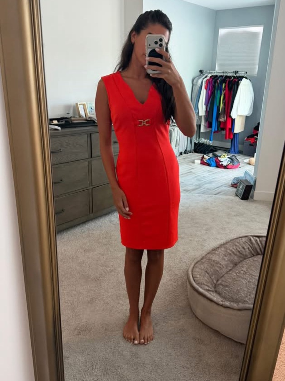 Enfocus Studio Red Sleeveless Sheath Dress with Decorative Buckle